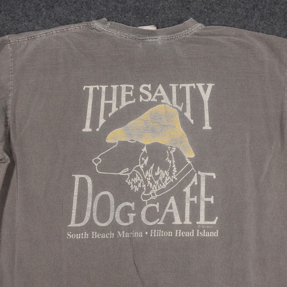 Vintage 1989 Salty Dog Cafe Hilton Head Long Sleeve Shirt Mens Medium Grey 80s